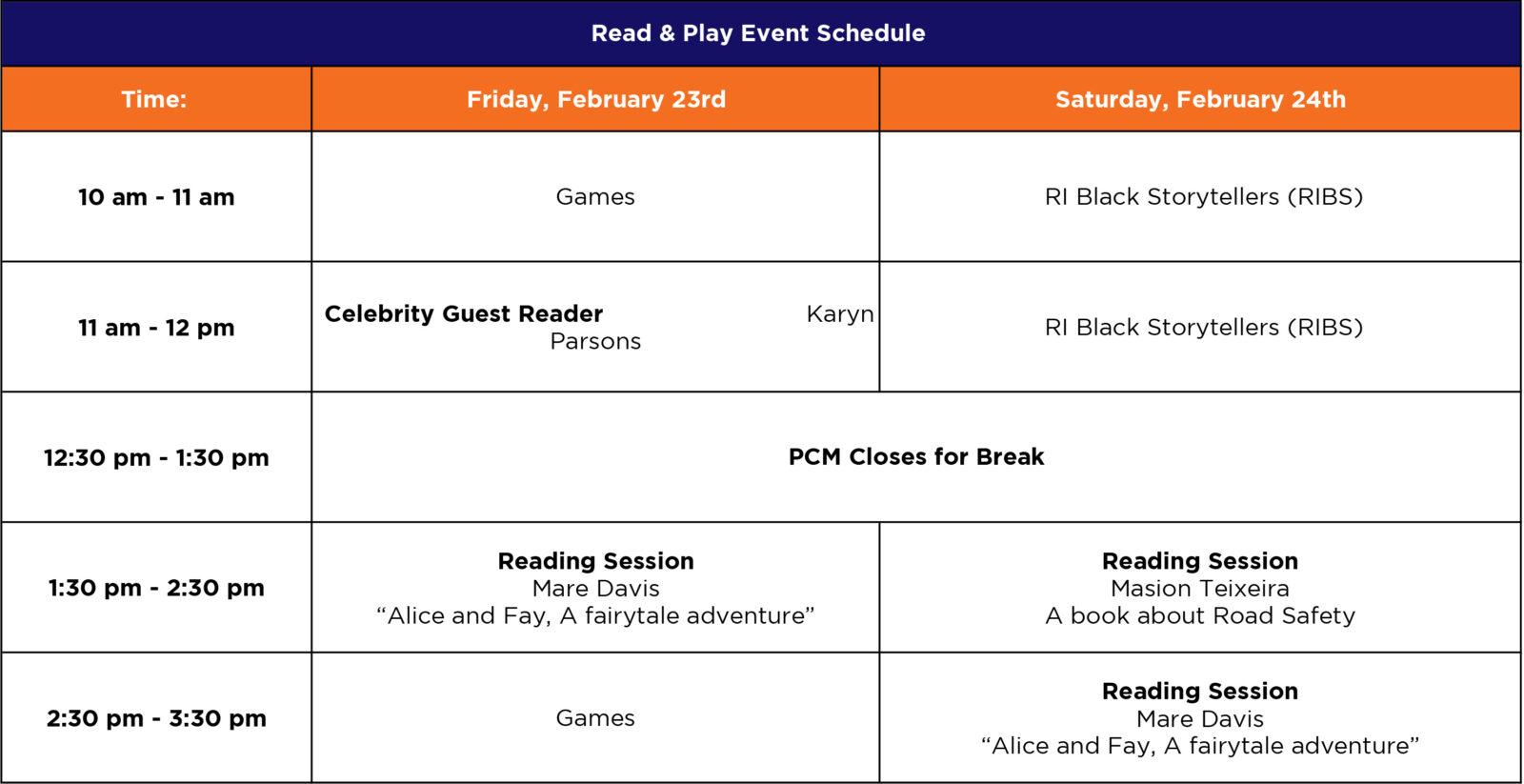 Read and Play Schedule